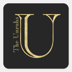 Gold Monogram U und Name auf einer beliebigen Farb Quadratischer Aufkleber