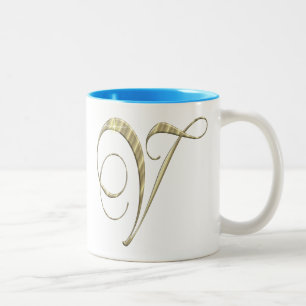 Gold monogram V initials Merchandise Zweifarbige Tasse