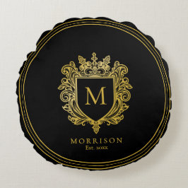 Gold Monogram Wappen Rundes Kissen