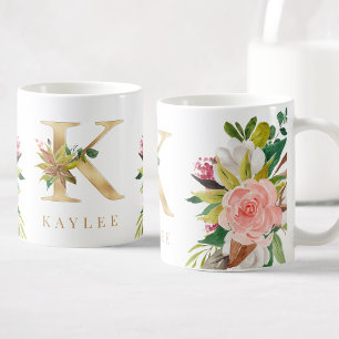 Gold Monogram Watercolor Floral Botanic Kaffeetasse