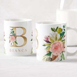 Gold Monogram Watercolor Floral Botanic Kaffeetasse