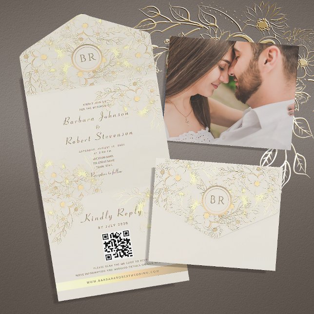 Gold Monogram Wedding QR Code All In One Einladung (Von Creator hochgeladen)
