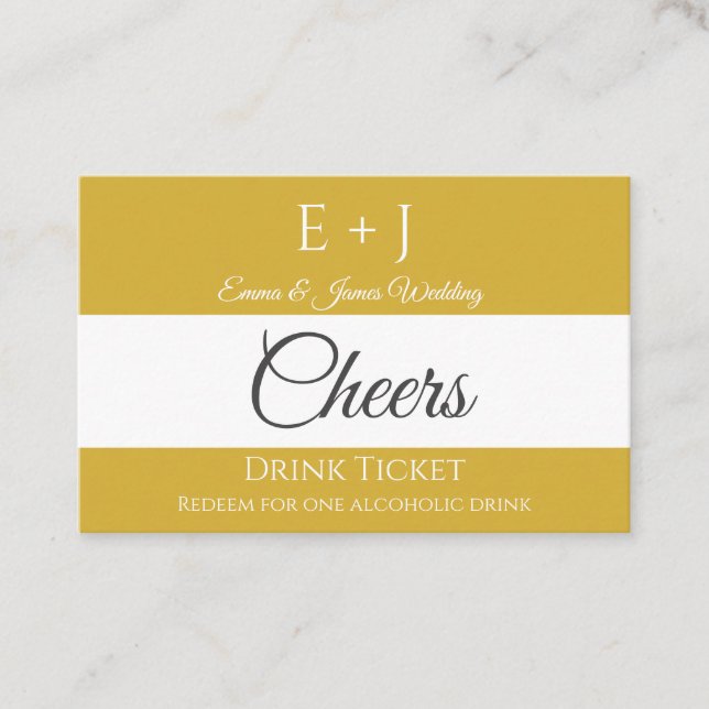 Gold Monogram Wedding Reception Drink Ticket (Vorderseite)