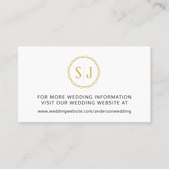 Gold Monogram Wedding Website Visitenkarte (Vorderseite)