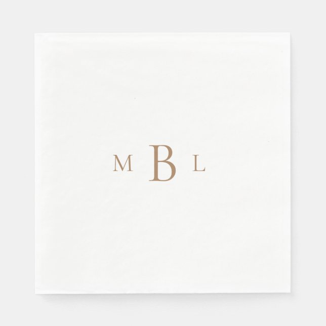 Gold Monogram White Elegant Hochzeitsessen Serviette (Vorderseite)