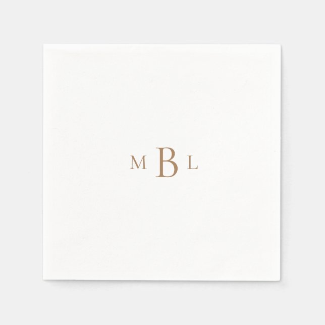 Gold Monogram White Elegant Wedding Cocktail II Serviette (Vorderseite)