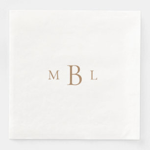 Gold Monogram White Elegant Wedding Serviette