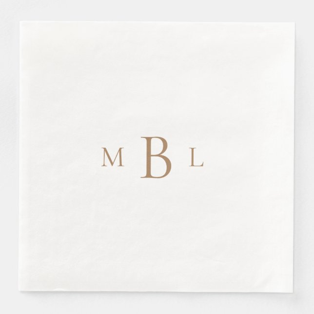 Gold Monogram White Elegant Wedding Serviette (Vorderseite)