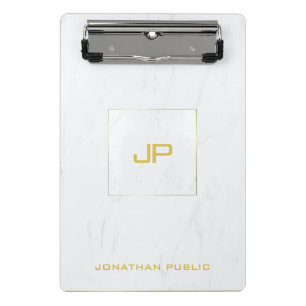 Gold Monogram White Marble Elegant Moderne Moderne Mini Klemmbrett