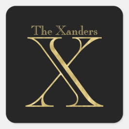 Gold Monogram X und Name auf einer beliebigen Farb Quadratischer Aufkleber