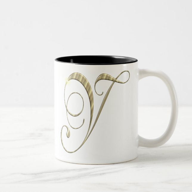 Gold Monogram Y initials Merchandise Zweifarbige Tasse (Rechts)