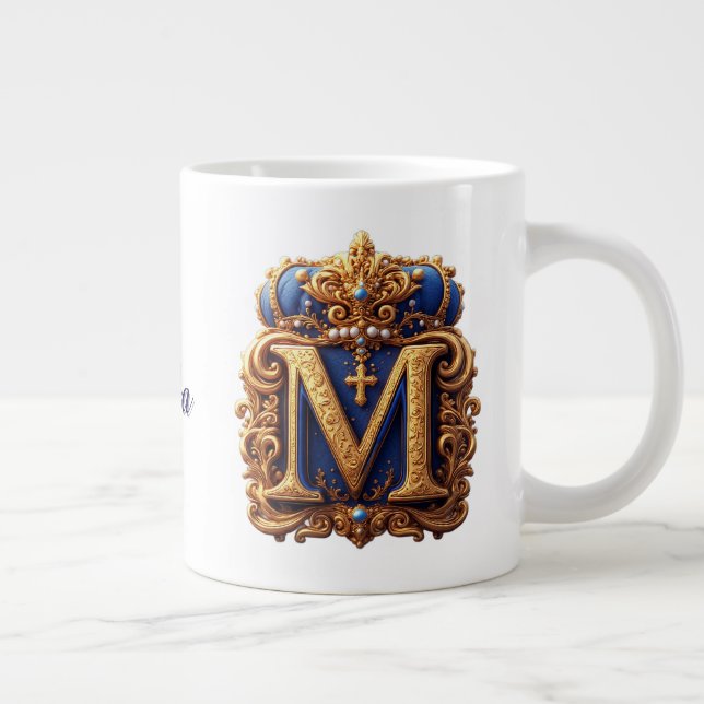 👑 Gold Monogramm Buchstabe M Personalisiert  Jumbo-Tasse (Rechts)