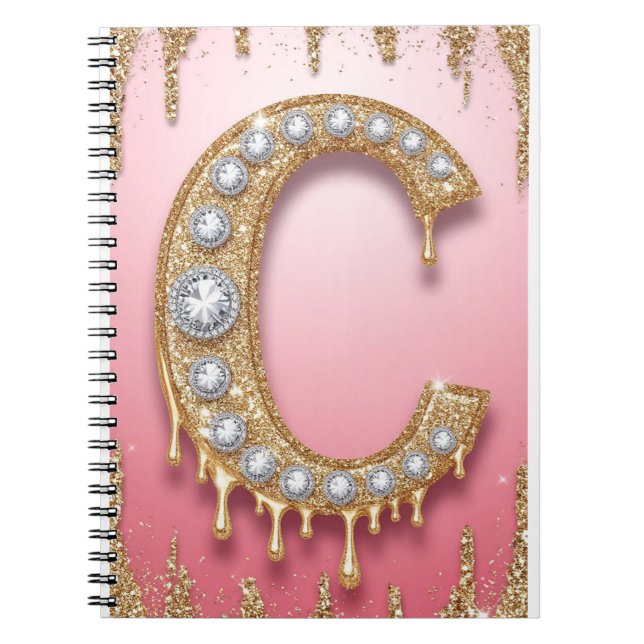 Gold Monogramm C Diamant Buchstabe Rosa Geschenk f Notizblock (Vorderseite)
