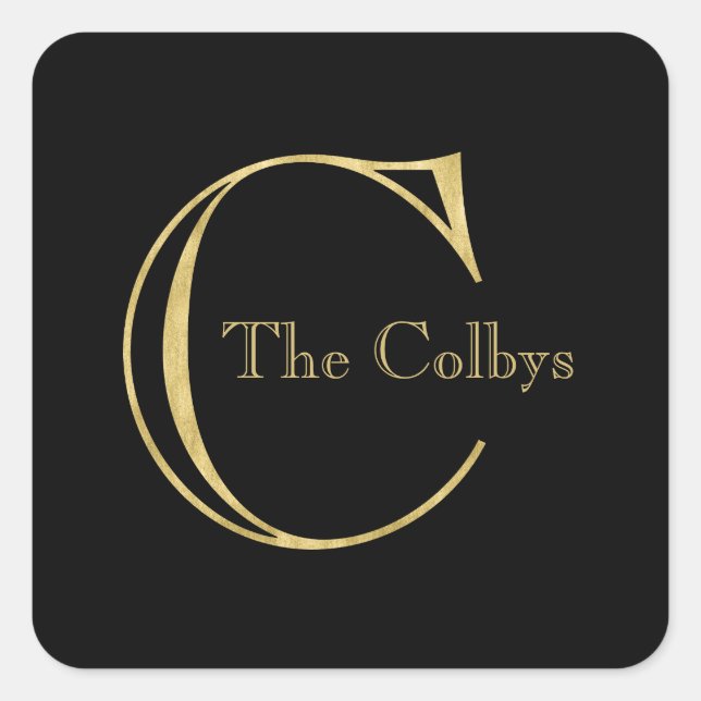 Gold Monogramm C und Name auf einer beliebigen Far Quadratischer Aufkleber (Vorderseite)
