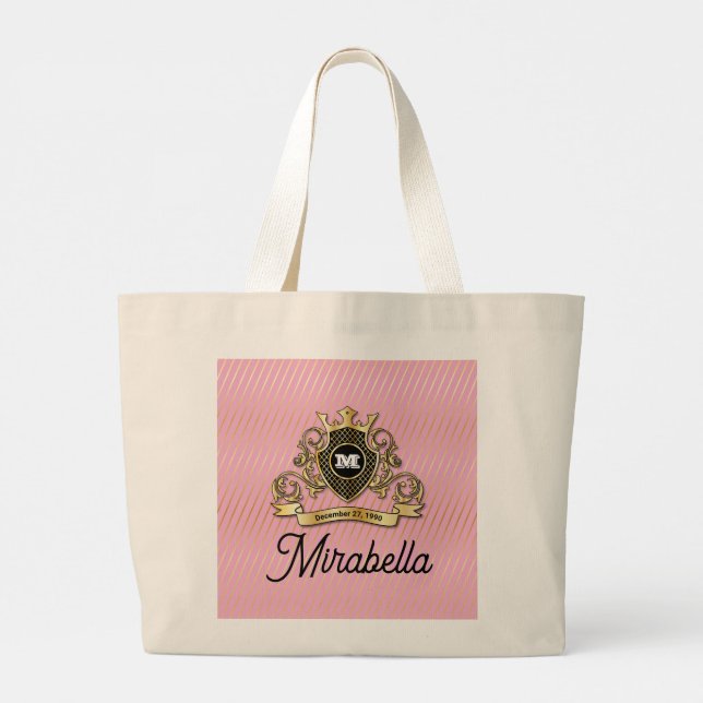 Gold Monogramm Design Jumbo Stoffbeutel (Rückseite)