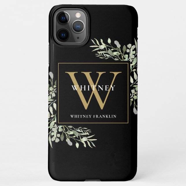Gold Monogramm Elegant Moderne Grüne Schwarz iPhone Hülle (Rückseite)