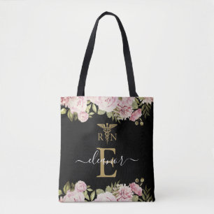 Gold Monogramm Florales Abzeichen für Krankenschwe