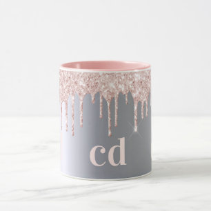 Gold-Monogramm-Glitzer-Tropfen der Silber-Rose Tasse