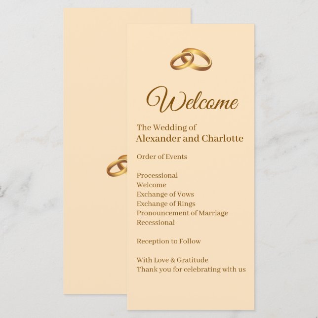 Gold Monogramm Hochzeitszeremonie-Programm (Vorne/Hinten)