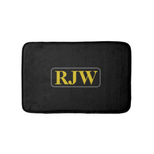 Gold Monogramm oder Name Inside Gray Border on Bla Badematte