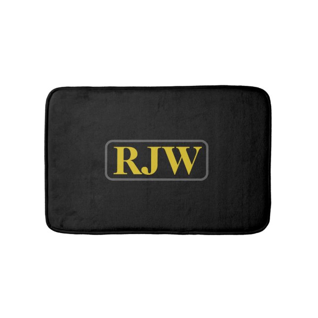 Gold Monogramm oder Name Inside Gray Border on Bla Badematte (Vorderseite)