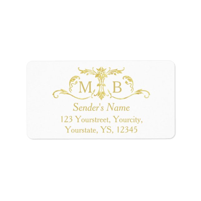 Gold-Monogramm-Rücksendeadressen-Aufkleber Goldeti Adressaufkleber (Vorne)