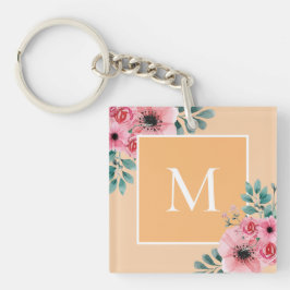 Gold | Monogramm-Schlüsselring für florales Foto Schlüsselanhänger