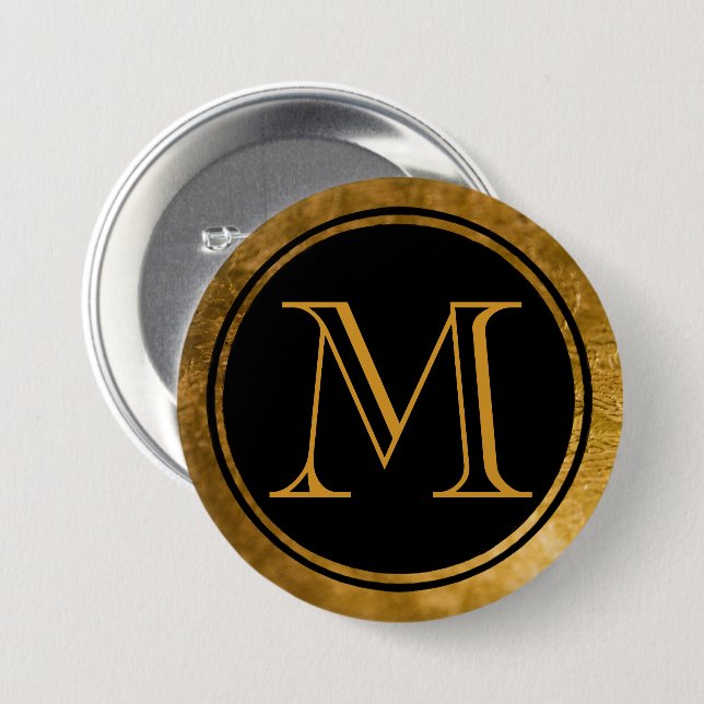 Gold Monogramm Schwarze Eleganz Button (Vorne & Hinten)