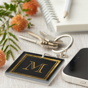 Gold Monogramm Schwarze Eleganz Schlüsselanhänger