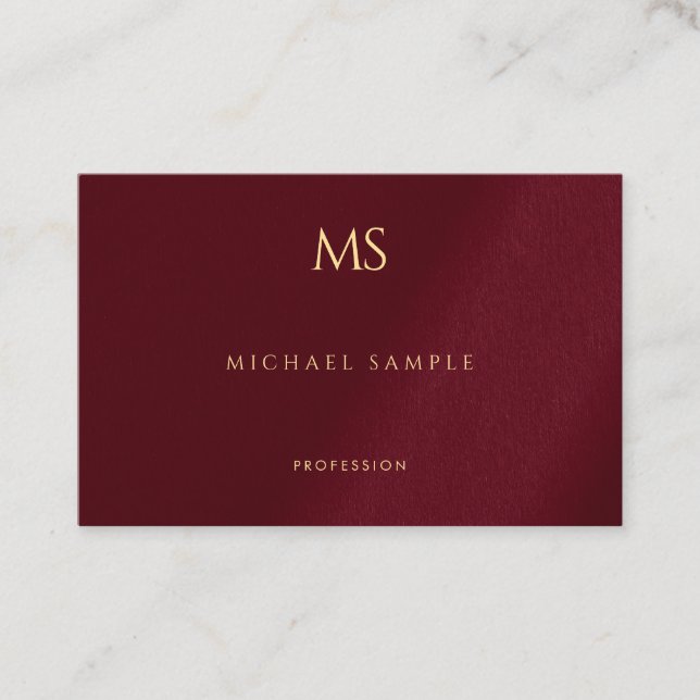 Gold Monogramm Text Bordeaux Vorlage Elegant Visitenkarte (Vorderseite)