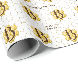 Gold-Monogramm-Vintage-Klassik-Mosaik-Sechseckflie Geschenkpapier