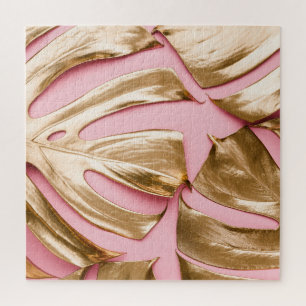 Gold Monstera Blätter: Pastellrosa. Puzzle