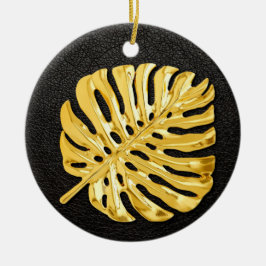 Gold Monstera Keramik Ornament