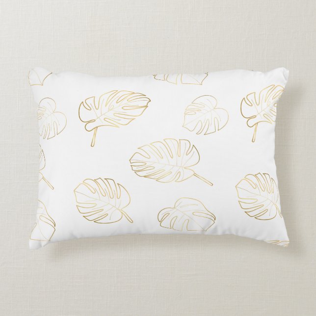 Gold Monstera Leaf Throw Kissen (Vorderseite)