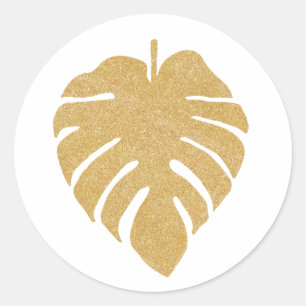 Gold Monstera Print Runder Aufkleber