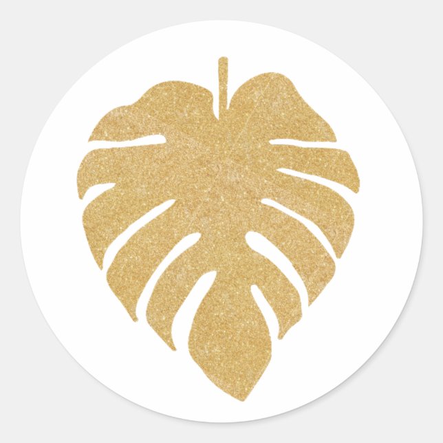 Gold Monstera Print Runder Aufkleber (Vorderseite)