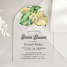 Gold Monstera Tropical Palm Bridal Shower Acryleinladungen