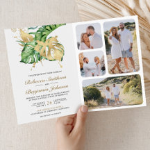 Gold Monstera Tropische Palm QR Code Hochzeit