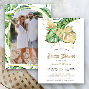 Gold Monstera Tropische Palme Foto Brautparty Einladung