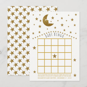 Gold Moon and Stars Baby Dusche Bingo Einladung