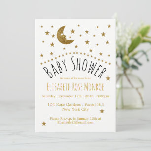 Gold Moon and Stars Baby Dusche Einladung