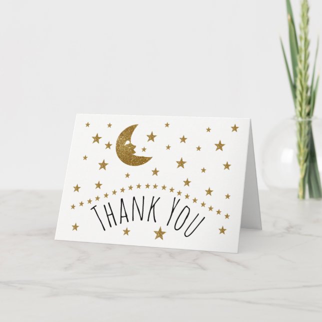 Gold Moon and Stars Baby Dusche Vielen Dank Dankeskarte (Vorderseite)