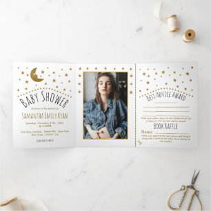 Gold Moon and Stars, Baby Showsuite Dreifach Gefaltete Einladung