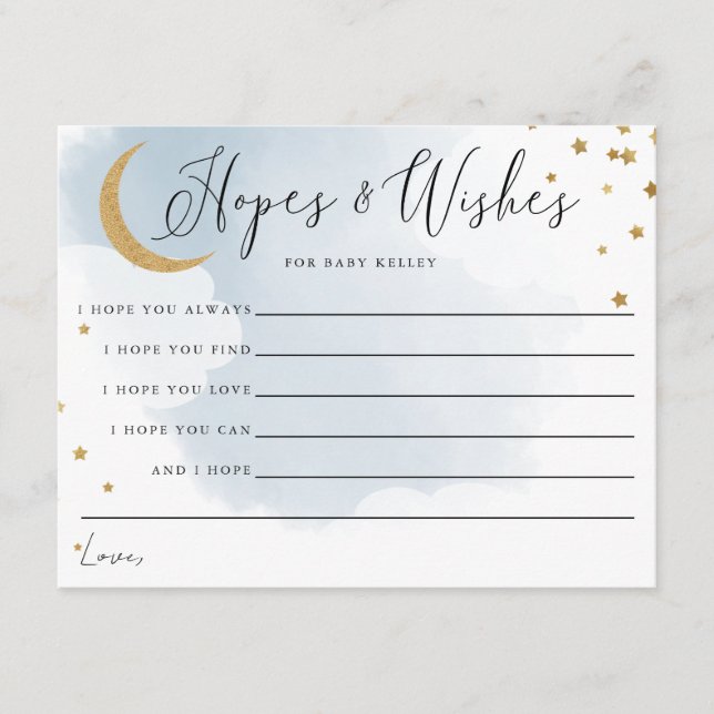 Gold Moon and Stars Blue Baby Shower Addon Card Begleitkarte (Vorderseite)