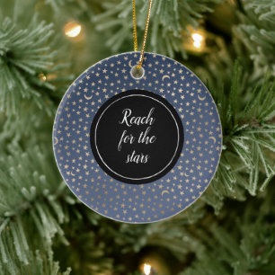 Gold Moon and Stars Night Sky Keramik Ornament