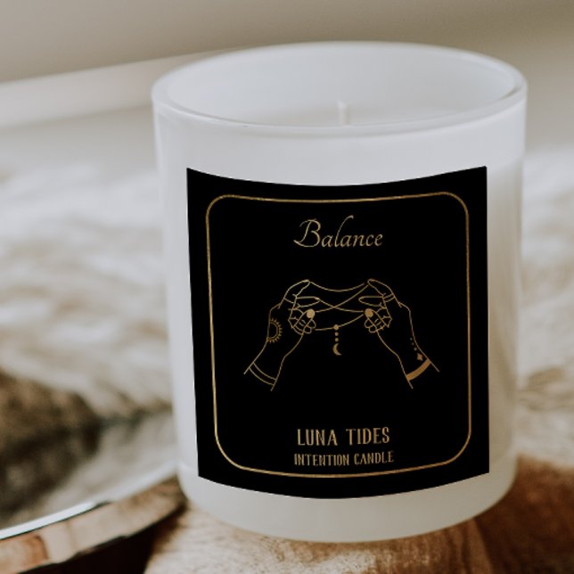 Gold Moon Balance Intention Candle Label Quadratischer Aufkleber (Von Creator hochgeladen)