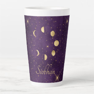 Gold Moon Phasing Lila Stars Personalisiert Milchtasse