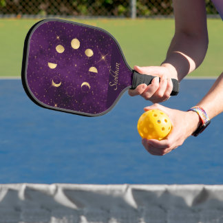Gold Moon Phasing Lila Stars Personalisiert Pickleball Schläger