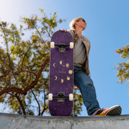 Gold Moon Phasing Lila Stars Personalisiert Skateboard