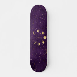 Gold Moon Phasing Lila Stars Personalisiert Skateboard